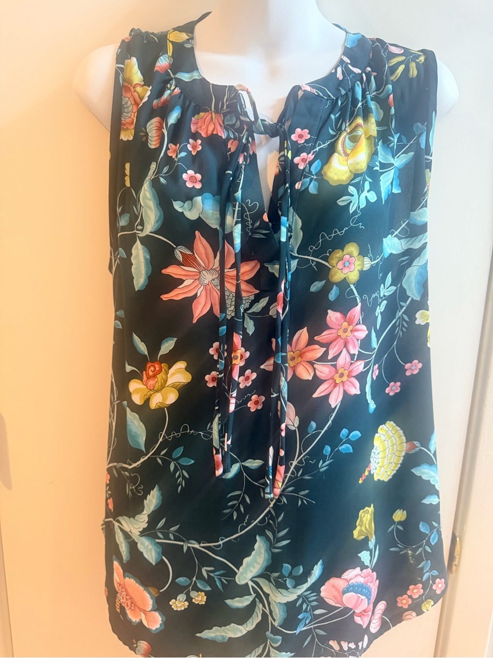 LOFT Black Floral Tie-Neck Swim Coverup